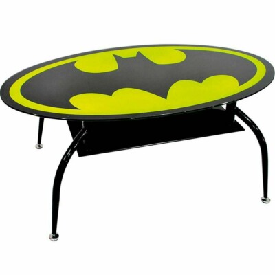 Mesa De Centro Batman Oval Metal E Vidro