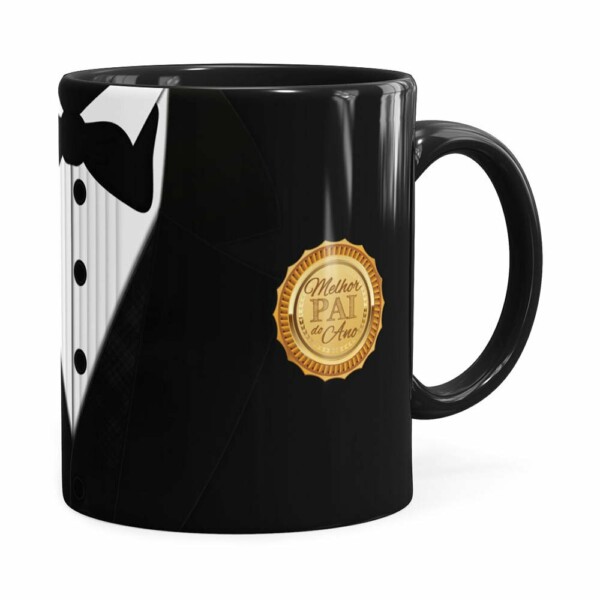 Caneca Black Tie Melhor Pai Do Ano Preta