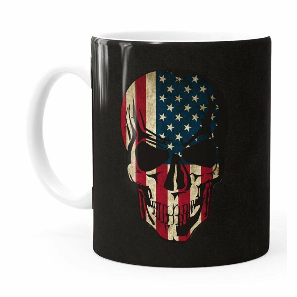 Caneca Caveira Bandeira Americana Branca