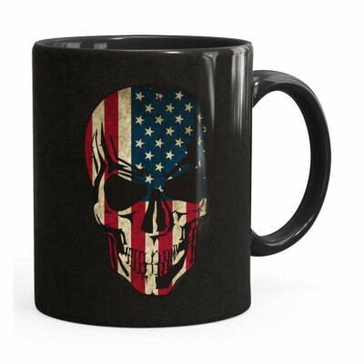 Caneca Caveira Bandeira Americana Preta