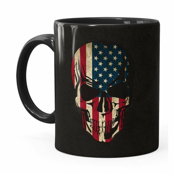 Caneca Caveira Bandeira Americana Preta