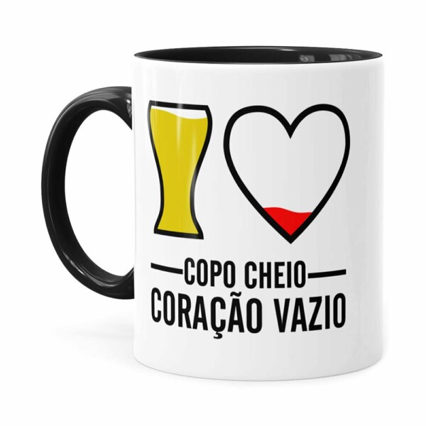Caneca Copo Cheio Coração Vazio Preta