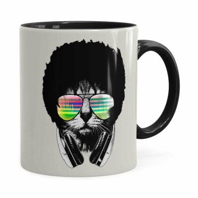 Caneca Deejay Cat Afro Preta