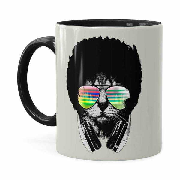 Caneca Deejay Cat Afro Preta