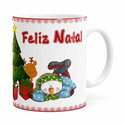 Caneca Feliz Natal Boneco De Neve Branca