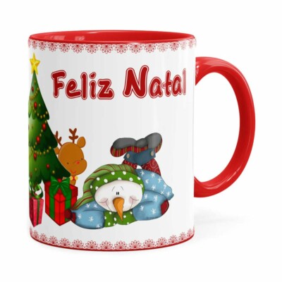Caneca Feliz Natal Boneco De Neve Vermelha