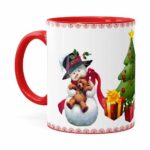 Caneca Feliz Natal Boneco De Neve Vermelha