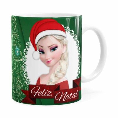 Caneca Feliz Natal Frozen Anna E Elza V01 Branca