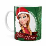 Caneca Feliz Natal Frozen Anna E Elza V01 Branca