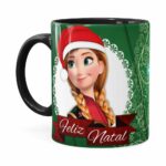 Caneca Feliz Natal Frozen Anna E Elza V01 Preta