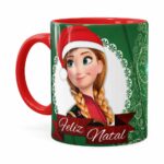 Caneca Feliz Natal Frozen Anna E Elza V01 Vermelha
