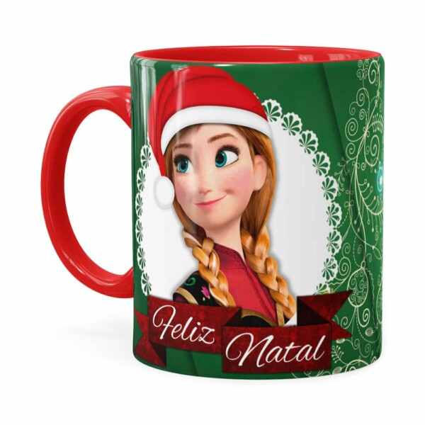 Caneca Feliz Natal Frozen Anna E Elza V01 Vermelha