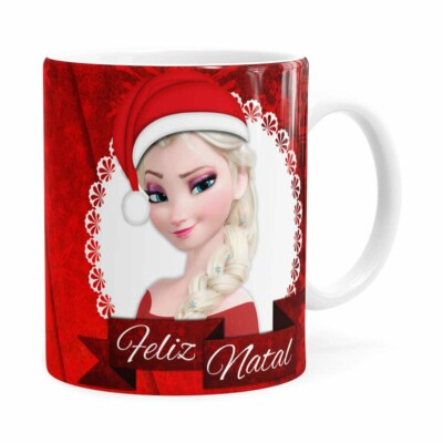 Caneca Feliz Natal Frozen Anna E Elza V02 Branca