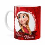 Caneca Feliz Natal Frozen Anna E Elza V02 Branca