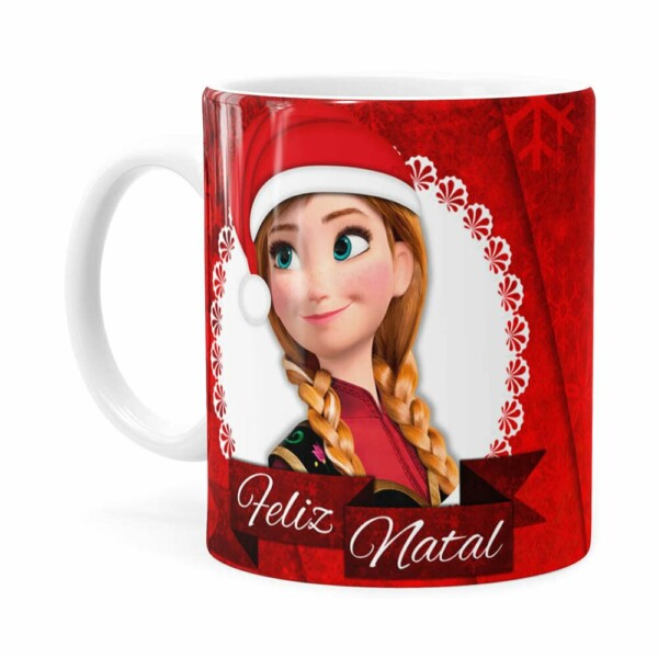 Caneca Feliz Natal Frozen Anna E Elza V02 Branca