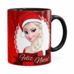 Caneca Feliz Natal Frozen Anna E Elza V02 Preta