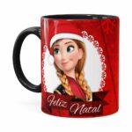 Caneca Feliz Natal Frozen Anna E Elza V02 Preta