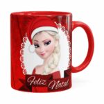 Caneca Feliz Natal Frozen Anna E Elza V02 Vermelha