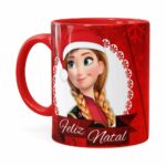 Caneca Feliz Natal Frozen Anna E Elza V02 Vermelha