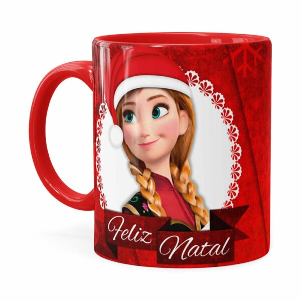 Caneca Feliz Natal Frozen Anna E Elza V02 Vermelha