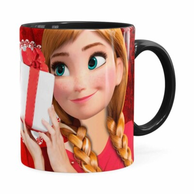 Caneca Feliz Natal Frozen Anna V01 Preta