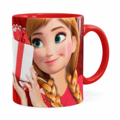 Caneca Feliz Natal Frozen Anna V01 Vermelha