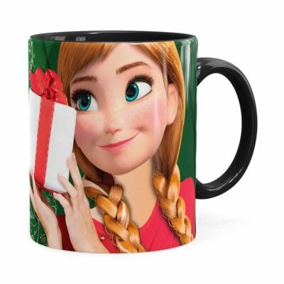 Caneca Feliz Natal Frozen Anna V02 Preta