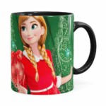 Caneca Feliz Natal Frozen Anna V03 Preta
