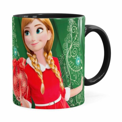 Caneca Feliz Natal Frozen Anna V03 Preta