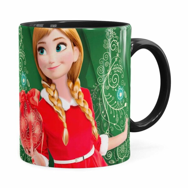 Caneca Feliz Natal Frozen Anna V03 Preta
