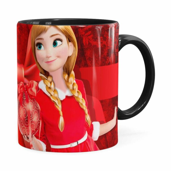 Caneca Feliz Natal Frozen Anna V04 Preta