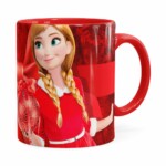 Caneca Feliz Natal Frozen Anna V04 Vermelha