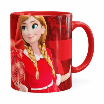 Caneca Feliz Natal Frozen Anna V04 Vermelha