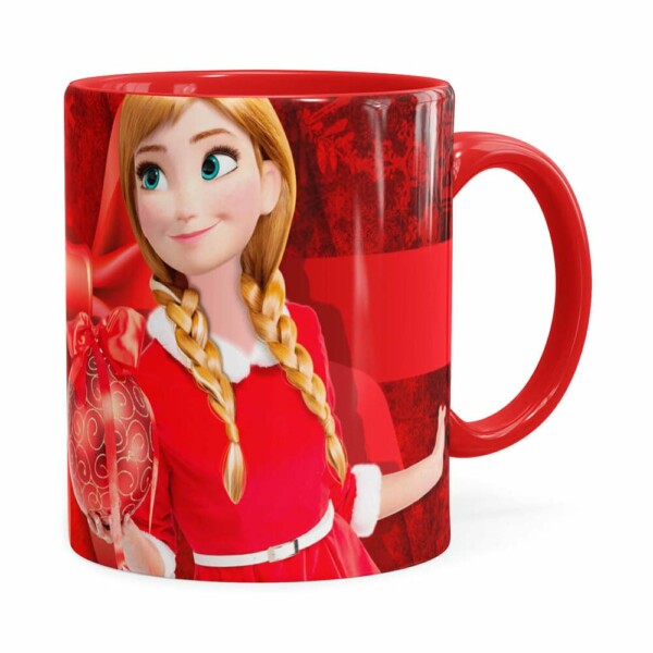 Caneca Feliz Natal Frozen Anna V04 Vermelha