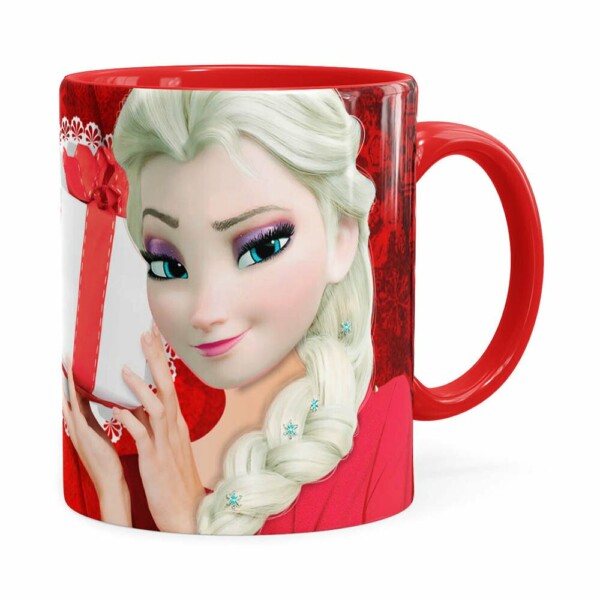 Caneca Feliz Natal Frozen Elsa V01 Vermelha