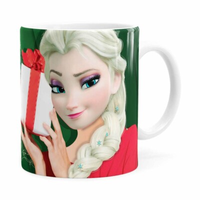 Caneca Feliz Natal Frozen Elsa V02 Branca