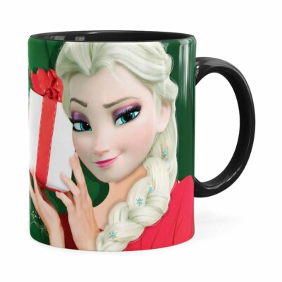 Caneca Feliz Natal Frozen Elsa V02 Preta