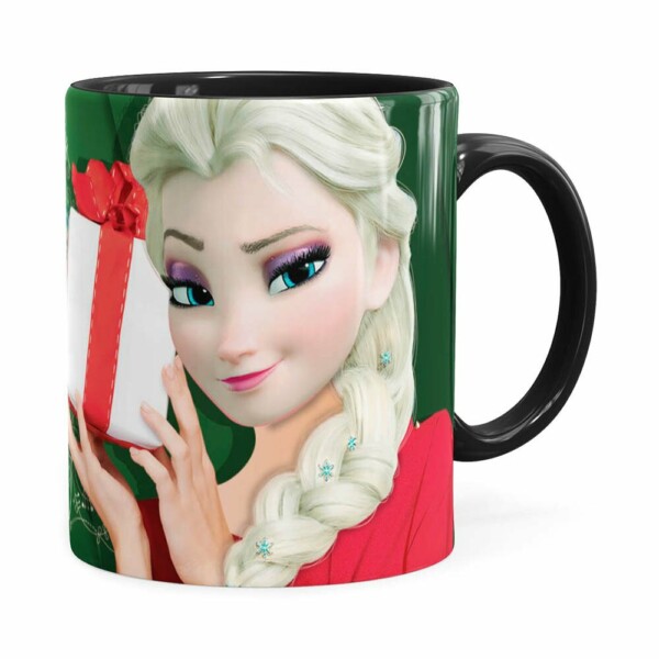 Caneca Feliz Natal Frozen Elsa V02 Preta