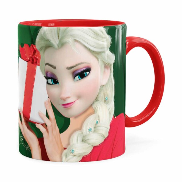 Caneca Feliz Natal Frozen Elsa V02 Vermelha