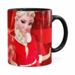 Caneca Feliz Natal Frozen Elsa V03 Preta