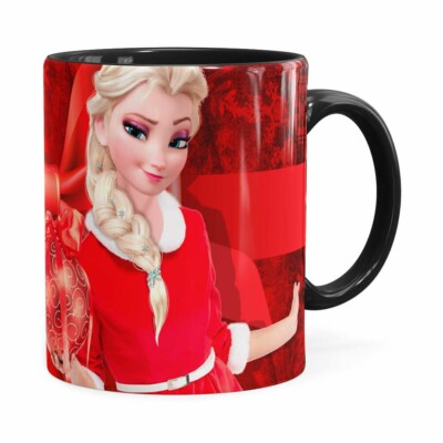 Caneca Feliz Natal Frozen Elsa V03 Preta