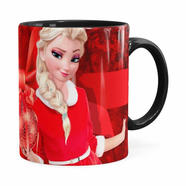 Caneca Feliz Natal Frozen Elsa V03 Preta
