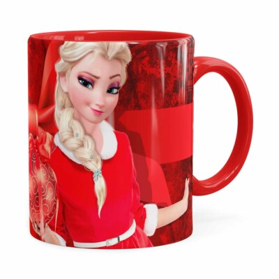 Caneca Feliz Natal Frozen Elsa V03 Vermelha