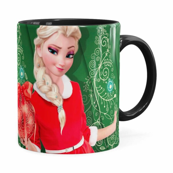 Caneca Feliz Natal Frozen Elsa V04 Preta