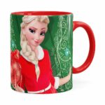 Caneca Feliz Natal Frozen Elsa V04 Vermelha