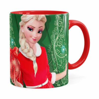 Caneca Feliz Natal Frozen Elsa V04 Vermelha
