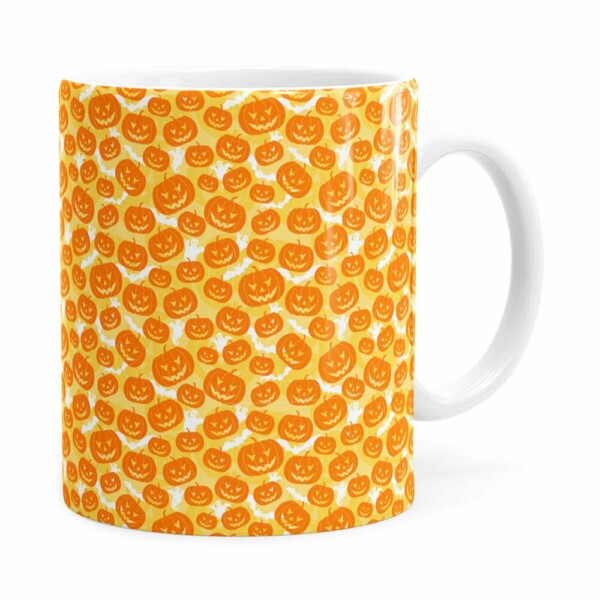 Caneca Halloween Dia Das Bruxas Abóboras Branca