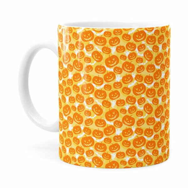 Caneca Halloween Dia Das Bruxas Abóboras Branca