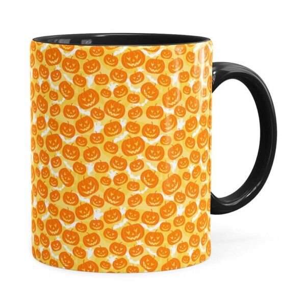 Caneca Halloween Dia Das Bruxas Abóboras Preta