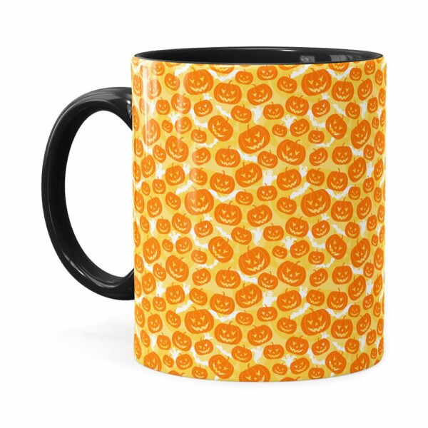 Caneca Halloween Dia Das Bruxas Abóboras Preta